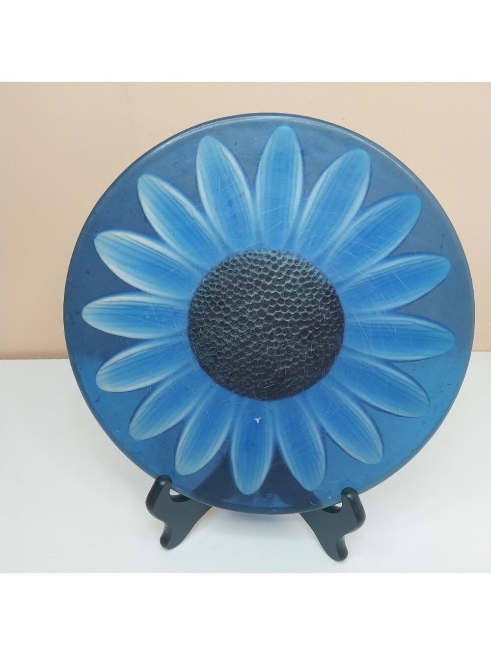 Vintage Gamma Blue Sunflower Daisy 12" Lucite Trivet MOD MCM Flower